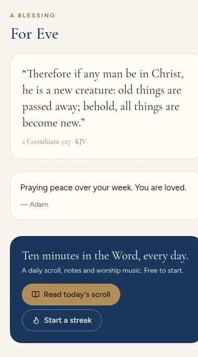 A blessing page with a verse and a personal note